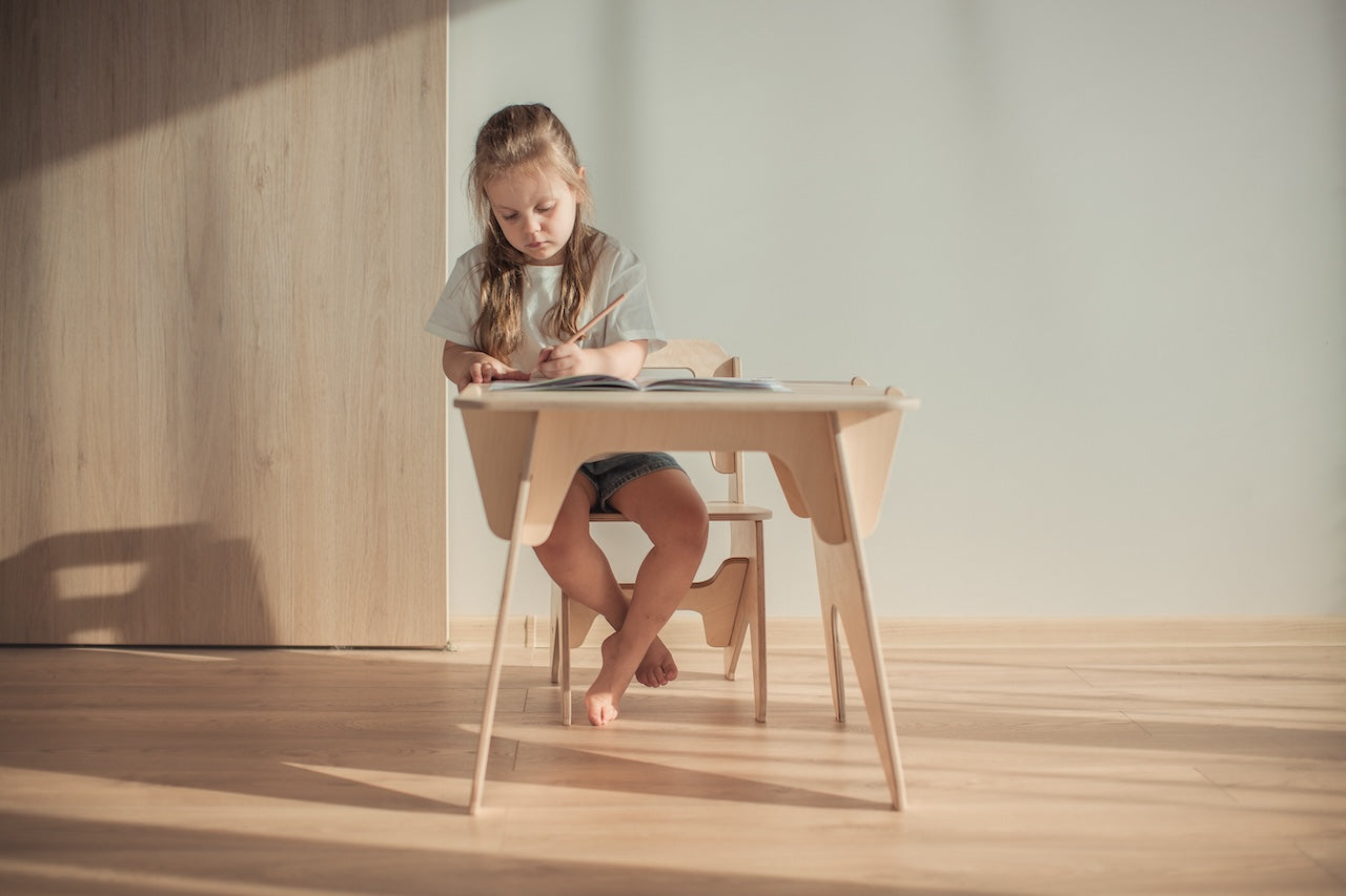 Kid table and chair set drawing session